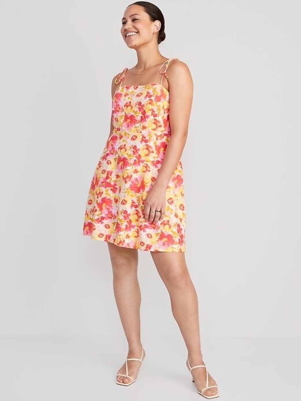 Old Navy Shoulder Tie Linen Blend Floral Dress Women’s Size Large